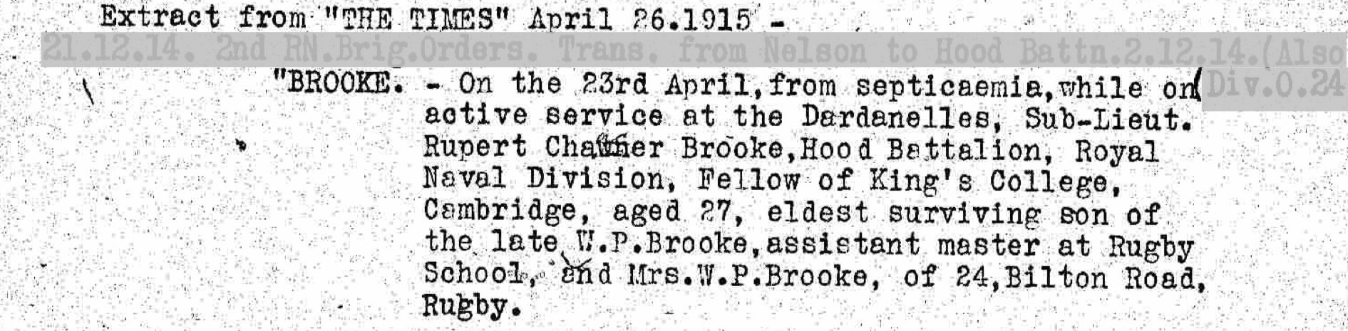 Sub-Lt Rupert Brooke