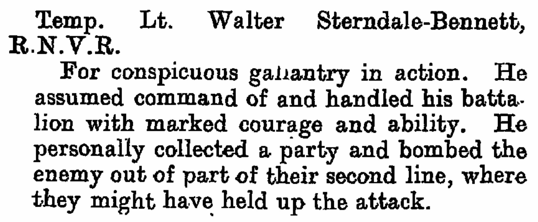 Walter Sterndale-Bennett DSO citation